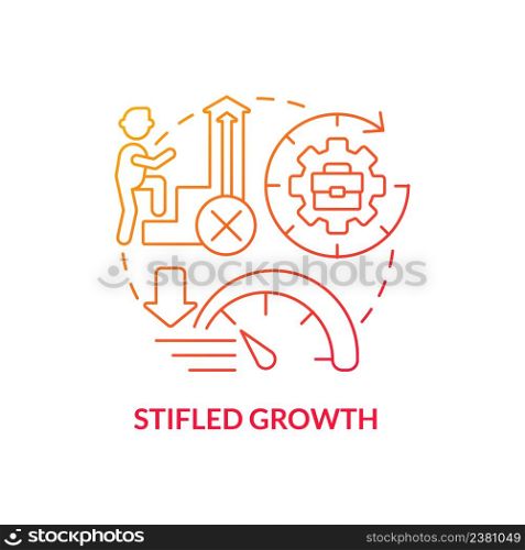Stifled growth red gradient concept icon. No career development. Dead end work. Sign of toxic workplace abstract idea thin line illustration. Isolated outline drawing. Myriad Pro-Bold fonts used. Stifled growth red gradient concept icon
