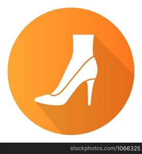Stiletto shoes orange flat design long shadow glyph icon. Woman stylish formal footwear design. Female casual stacked high heels, luxury modern pumps. Vector silhouette illustration