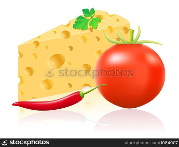 still life with cheese and vegetables vector illustration isolated on white background