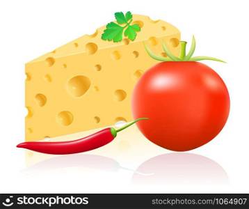 still life with cheese and vegetables vector illustration isolated on white background