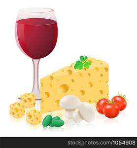 still life with cheese and wine vector illustration isolated on white background