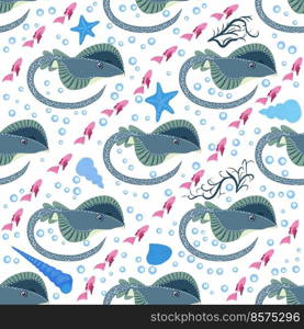 Stingray, Batomorphi sea life, fish, animals bright seamless pattern. sea travel, snorkeling with animals, tropical fish. Batomorphi sea life, fish, animals bright seamless pattern. sea travel, snorkeling with animals, tropical fish