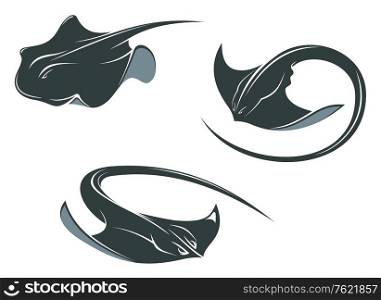 Stingray fish mascots in cartoon style isolated on white