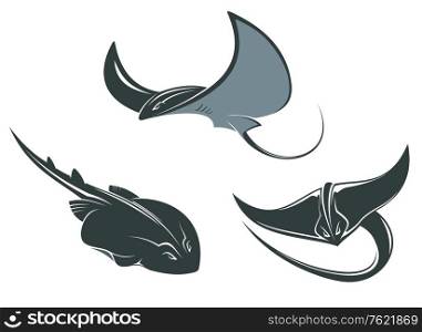 Stingray fish mascots set isolated on white background