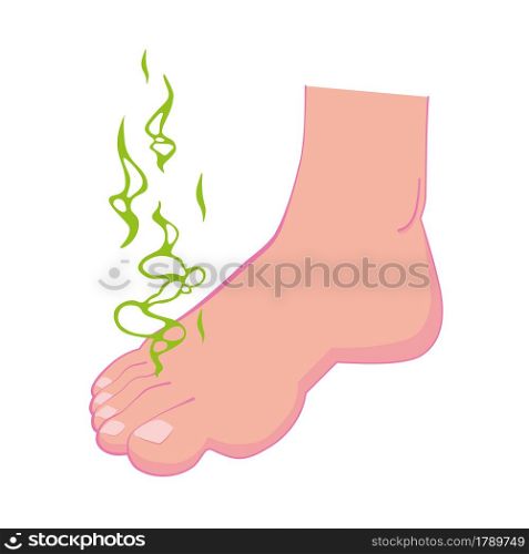 Stinky feet. Bad smelling feet. Vector illustration on white background. Stinky feet. Bad smelling feet. Vector illustration.