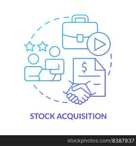 Stock acquisition blue gradient concept icon. Target stocks. Business consolidation strategy abstract idea thin line illustration. Isolated outline drawing. Myriad Pro-Bold fonts used. Stock acquisition blue gradient concept icon
