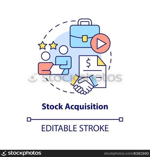 Stock acquisition concept icon. Target stocks. Business consolidation strategy abstract idea thin line illustration. Isolated outline drawing. Editable stroke. Arial, Myriad Pro-Bold fonts used. Stock acquisition concept icon