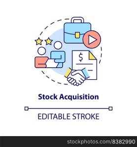 Stock acquisition concept icon. Target stocks. Business consolidation strategy abstract idea thin line illustration. Isolated outline drawing. Editable stroke. Arial, Myriad Pro-Bold fonts used. Stock acquisition concept icon