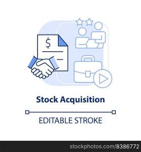 Stock acquisition light blue concept icon. Business consolidation strategy abstract idea thin line illustration. Isolated outline drawing. Editable stroke. Arial, Myriad Pro-Bold fonts used. Stock acquisition light blue concept icon