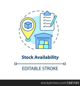 Stock availability concept icon. Monitoring products in warehouse for ecommerce. Operations managment abstract idea thin line illustration. Vector isolated outline color drawing. Editable stroke. Stock availability concept icon