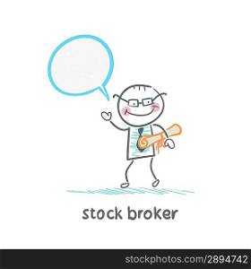stock broker with documents says