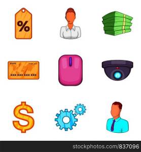 Stock icons set. Cartoon set of 9 stock vector icons for web isolated on white background. Stock icons set, cartoon style