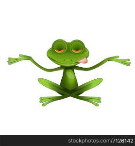 Stock Illustration Green Frog Meditates on a White Background