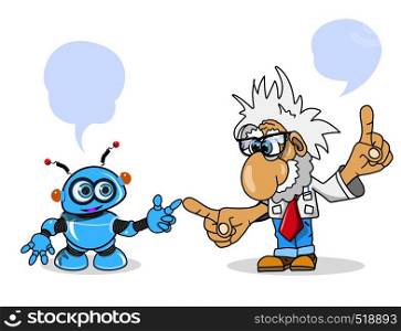 Stock Illustration Scientist and Robot on a White Background
