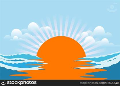 Stock Illustration Sea Sunset on a Cloudy Sky Background