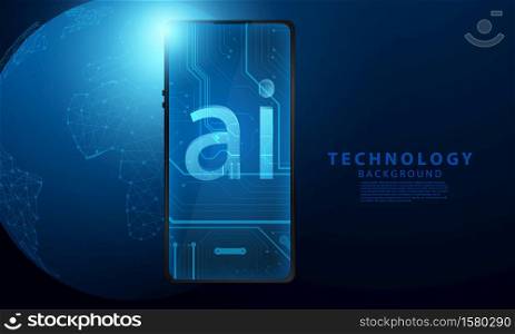 stock market Ai phone, economic graph with diagrams, business and financial concepts and reports, abstract technology communication concept vector background