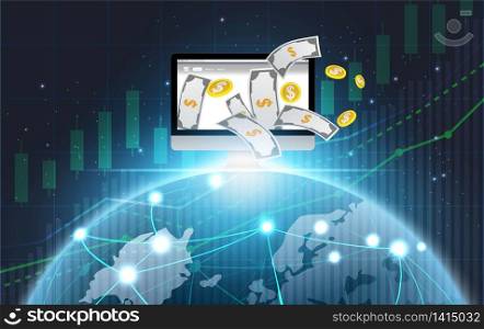 Stock market and exchange data. Candle stick graph chart of stock market investment trading.Bullish point,Trend of graph Business,Bearish point. trend of graph up.vector illustration.Make money online