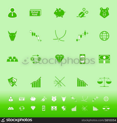 Stock market color icons on green background, stock vector