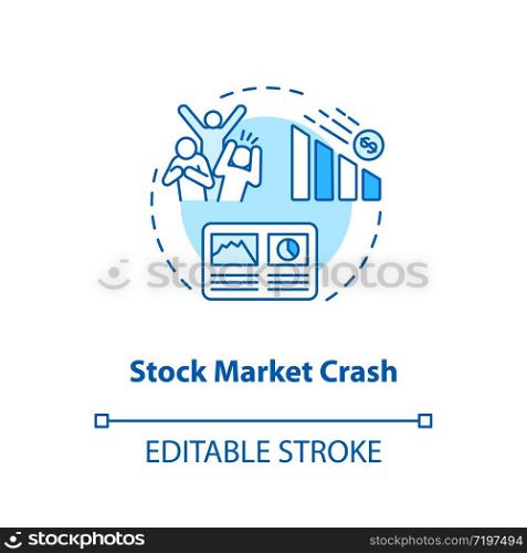 Stock market crash concept icon. Economic emergency, financial crisis idea thin line illustration. Assets prices decline, trading recession. Vector isolated outline RGB color drawing. Editable stroke
