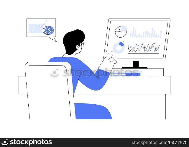 Stock market data analysis abstract concept vector illustration. Stock exchange data analyst at work, modern science, financial growth, make an investment, statistics examining abstract metaphor.. Stock market data analysis abstract concept vector illustration.