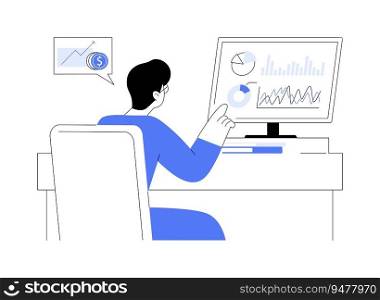 Stock market data analysis abstract concept vector illustration. Stock exchange data analyst at work, modern science, financial growth, make an investment, statistics examining abstract metaphor.. Stock market data analysis abstract concept vector illustration.