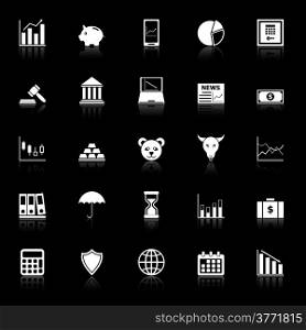 Stock market icons with reflect on black background, stock vector