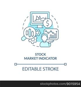 Stock market indicator turquoise concept icon. Prices bouncing. Economic analysis key abstract idea thin line illustration. Isolated outline drawing. Editable stroke. Arial, Myriad Pro-Bold fonts used. Stock market indicator turquoise concept icon