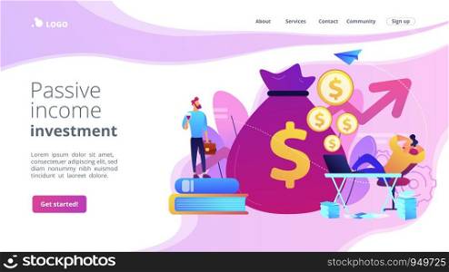 Stock market investing, online monetization. Remote job, freelance work. Passive income, rental activity income, passive income investment concept. Website homepage landing web page template.. Passive income concept landing page.