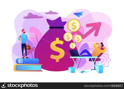 Stock market investing, online monetization. Remote job, freelance work. Passive income, rental activity income, passive income investment concept. Bright vibrant violet vector isolated illustration. Passive income concept vector illustration.
