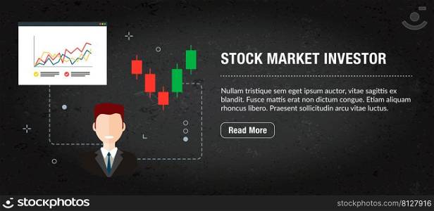 Stock market investor, banner internet with icons in vector. Web banner template for website, banner internet for mobile design and social media app.Business and communication layout with icons.