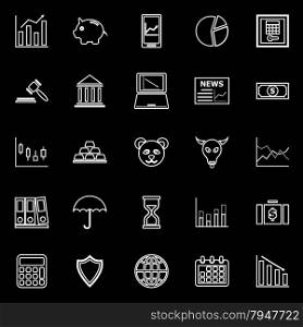 Stock market line icons on black background, stock vector