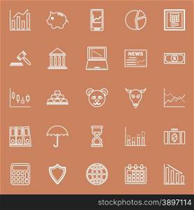 Stock market line icons on brown background, stock vector