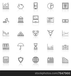Stock market line icons with reflect on white, stock vector