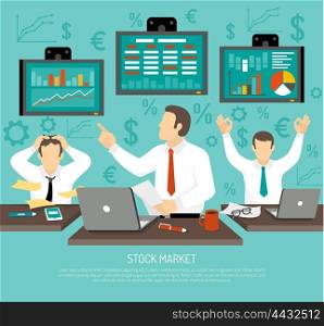 Stock Market Trader Illustration . Stock Market Trader Concept. Stock Market Trader Information. Stock Market Vector Illustration. Finance Flat Symbols. Stock Finance Design.