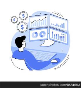 Stock market trader isolated cartoon vector illustrations. Professional stock market trader looks at projected graphs and diagrams, information on the screen, money investment vector cartoon.. Stock market trader isolated cartoon vector illustrations.