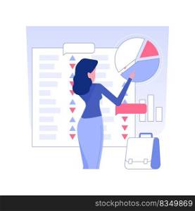 Stock market trader isolated concept vector illustration. Stock market trader looks at projected charts, blockchain technology, raising money, statistics and analytics vector concept.. Stock market trader isolated concept vector illustration.