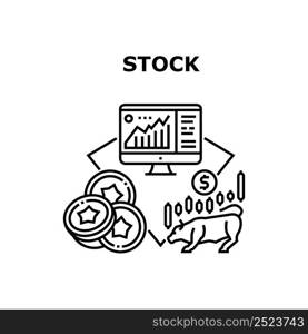 Stock Market Vector Icon Concept. Trade Stock Market Infographic Businessman Researching On Computer In Internet Online. Earning Money, Commercial Economy Occupation Black Illustration. Stock Market Vector Concept Black Illustration
