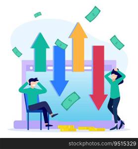 Stock trading concept flat style vector illustration. Businessman Analyzing Stock Market with Charts, Charts and Diagrams Investing in Stocks.