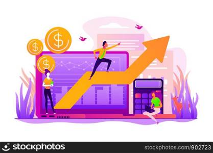 Stock trading, income growth. ROI, investment increasing. Business profits calculation. Demand planning, demand analytics, digital sales forecast concept. Vector isolated concept creative illustration. Demand planning concept vector illustration