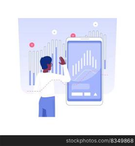 Stock trading platform isolated concept vector illustration. Stock market trader with smartphone using special app, financial literacy, investment process, raising money vector concept.. Stock trading platform isolated concept vector illustration.