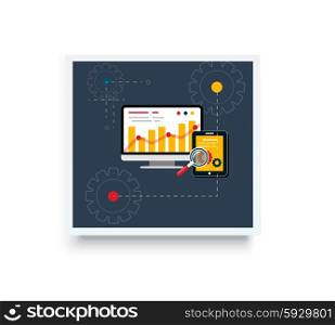 Stock trading poster flat style. Employment and achievement business, diagram and wealth, finance and dollar, trader and report marketing analyzing. Trade, stock market, stock exchange, stock broker