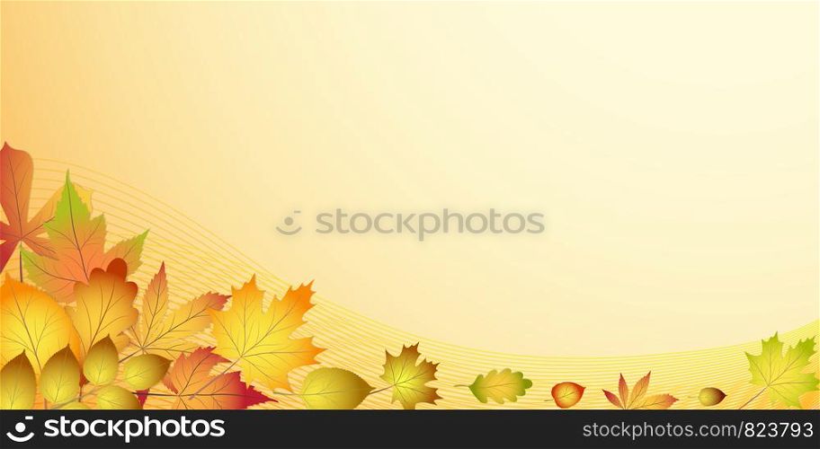 Stock vector banner with colorful red, orange, brown autumn leaves