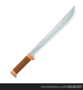Stock Vector Cartoon stained machete on a white background. A tool for exploring the jungle &#xA;tropics. Stock vector