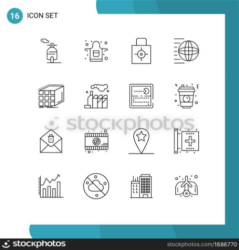 Stock Vector Icon Pack of 16 Line Signs and Symbols for aggregation, transport, protect, shopping, logistic Editable Vector Design Elements