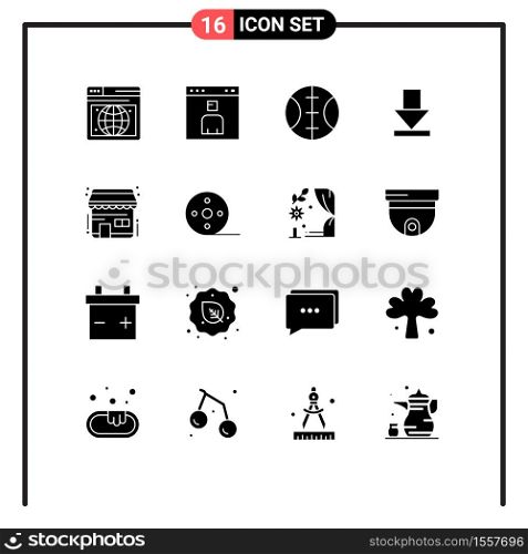 Stock Vector Icon Pack of 16 Line Signs and Symbols for album, shop, baseball, ecommerce, download Editable Vector Design Elements