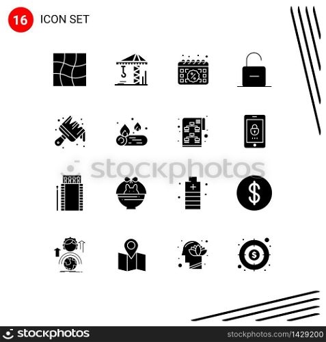 Stock Vector Icon Pack of 16 Line Signs and Symbols for arts, unlock, date, security, padlock Editable Vector Design Elements