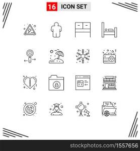 Stock Vector Icon Pack of 16 Line Signs and Symbols for beach, zoom, table, information, sleep Editable Vector Design Elements