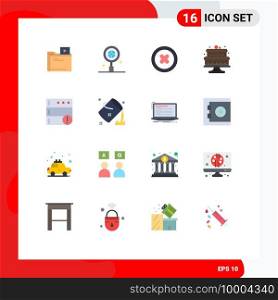 Stock Vector Icon Pack of 16 Line Signs and Symbols for bucket, database, remove, alert, cake Editable Pack of Creative Vector Design Elements