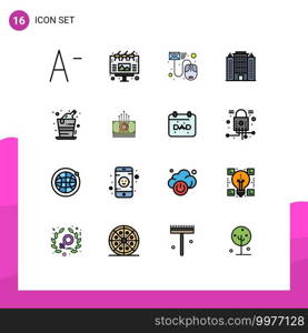 Stock Vector Icon Pack of 16 Line Signs and Symbols for celebration, alcohol, file, hotel, architecture Editable Creative Vector Design Elements