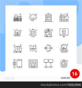 Stock Vector Icon Pack of 16 Line Signs and Symbols for cloud, news, business, marketing, advertising Editable Vector Design Elements